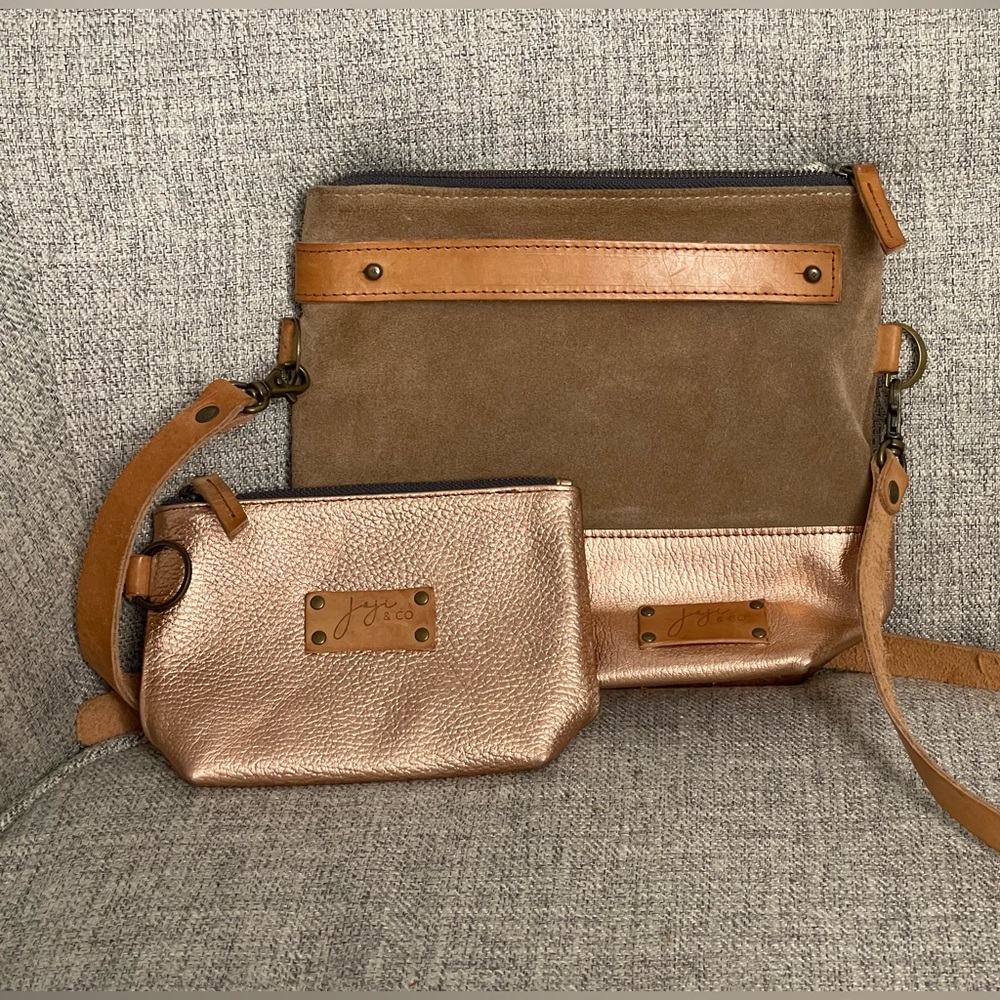 Joji & Co Knitting Leather Suede Rose Gold Project Bag With Matching Pouch Set